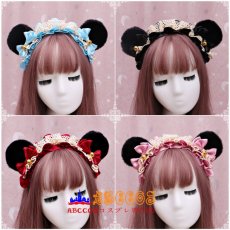 画像16: 手作ロリータ獣耳ヘッドバンド、リボン レースクマの耳ヘアバンド コスプレ道具 abccos製 「受注生産」 (16)