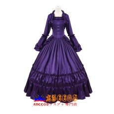 画像1: ダークパープル ゴシックロリータ ヴィクトリアンフレアスリーブ ロングドレス 宮廷風ワンピース コスプレ衣装 abccos製 「受注生産」 (1)