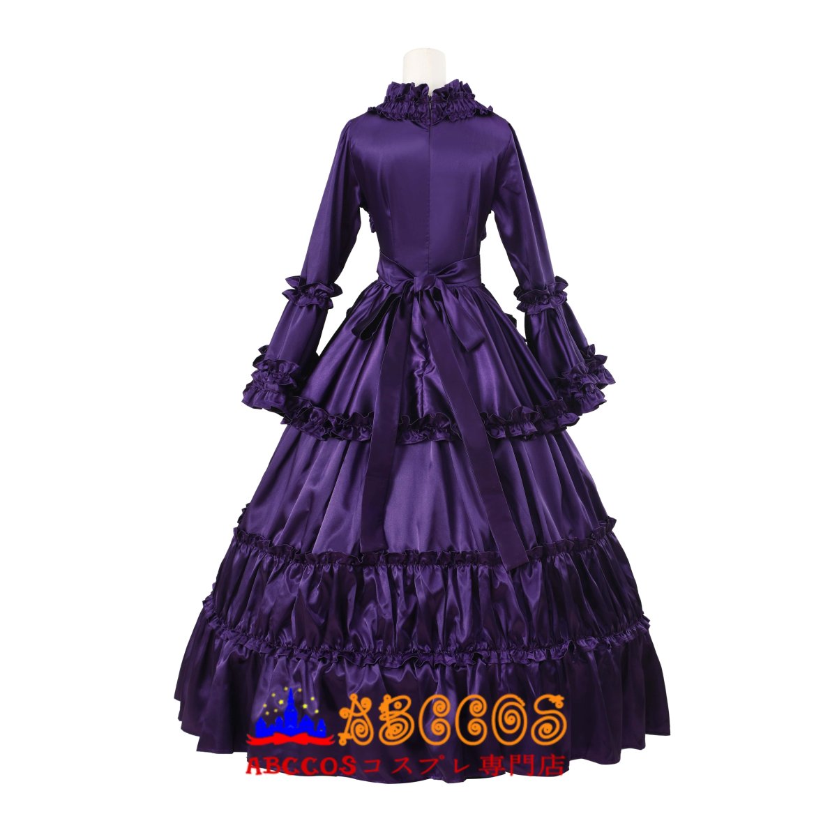 画像3: ダークパープル ゴシックロリータ ヴィクトリアンフレアスリーブ ロングドレス 宮廷風ワンピース コスプレ衣装 abccos製 「受注生産」 (3)