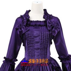 画像4: ダークパープル ゴシックロリータ ヴィクトリアンフレアスリーブ ロングドレス 宮廷風ワンピース コスプレ衣装 abccos製 「受注生産」 (4)