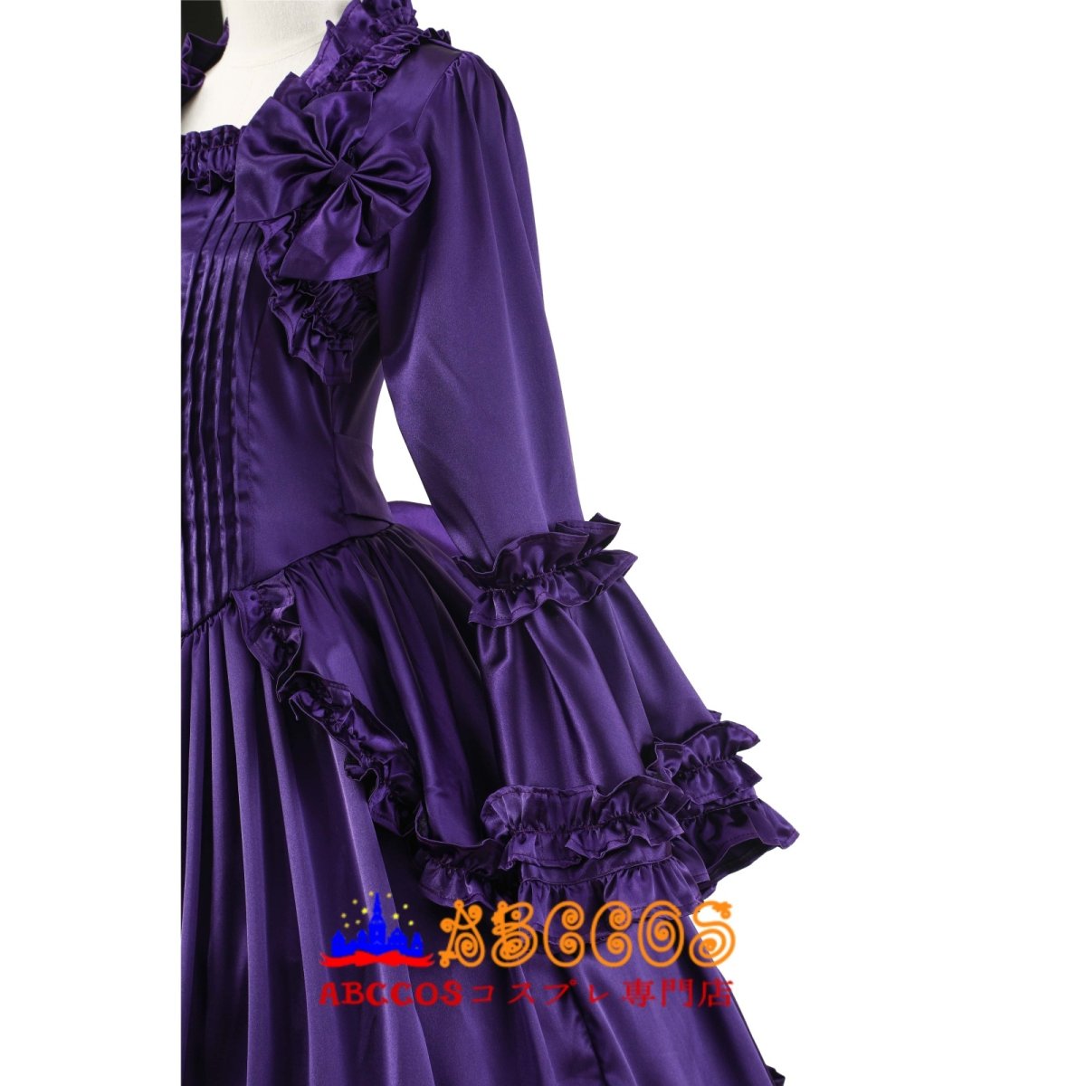 画像5: ダークパープル ゴシックロリータ ヴィクトリアンフレアスリーブ ロングドレス 宮廷風ワンピース コスプレ衣装 abccos製 「受注生産」 (5)