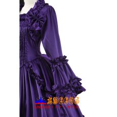 画像5: ダークパープル ゴシックロリータ ヴィクトリアンフレアスリーブ ロングドレス 宮廷風ワンピース コスプレ衣装 abccos製 「受注生産」 (5)