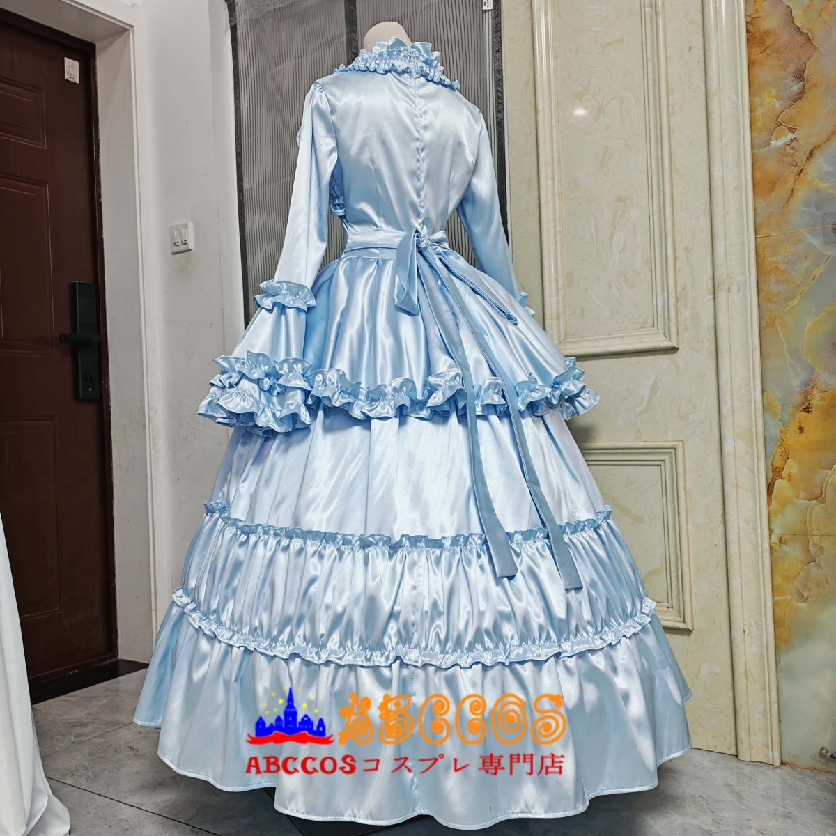 画像4: ロリータ ゴシック ヴィクトリアン 水色 ロングイブニングドレス 宮廷風 カラー変更可 コスプレ衣装 abccos製 「受注生産」 (4)