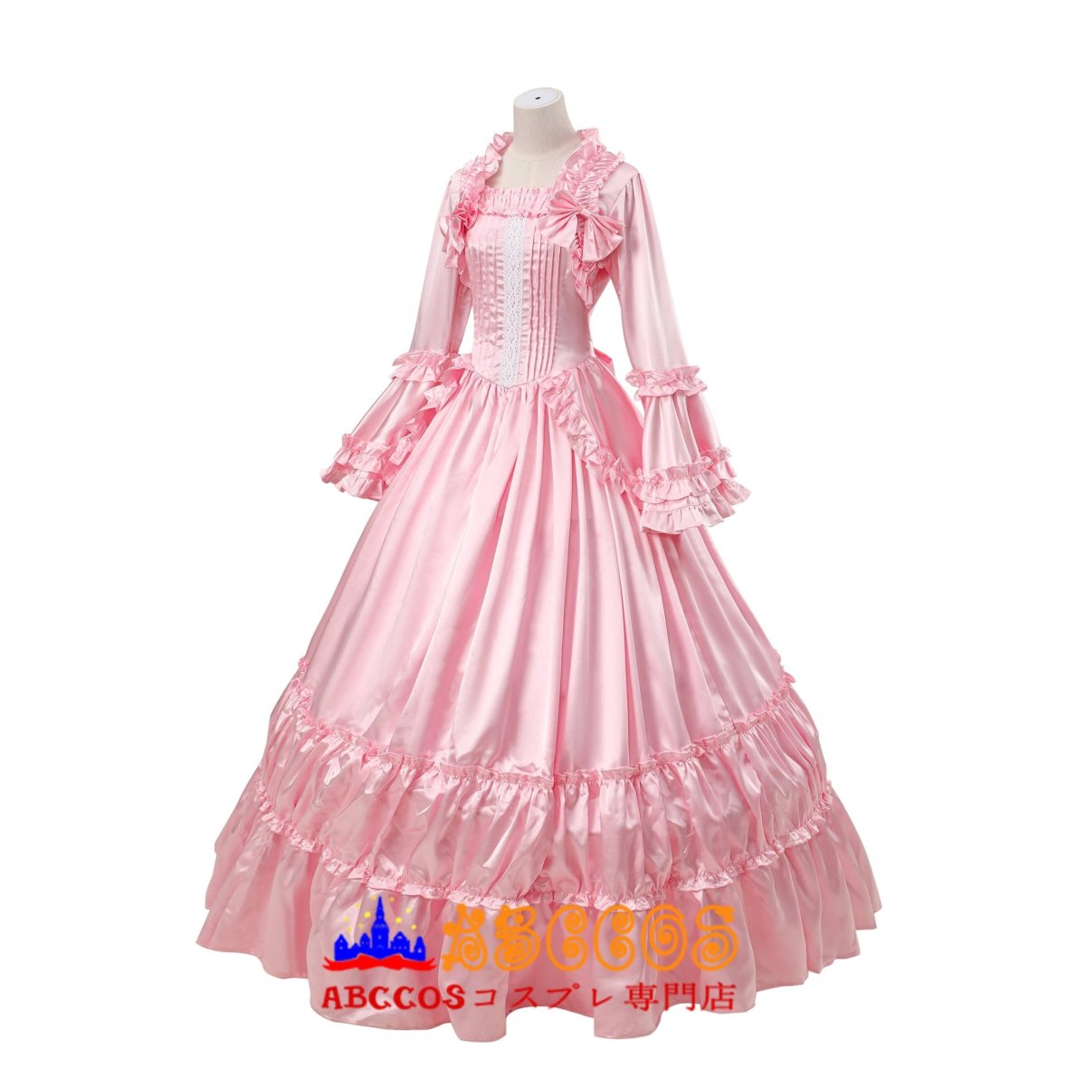 画像2: ゴシック風フレアスリーブ ロングワンピース ライトピンク ロリータ 宮廷ドレス コスプレ衣装 abccos製 「受注生産」 (2)