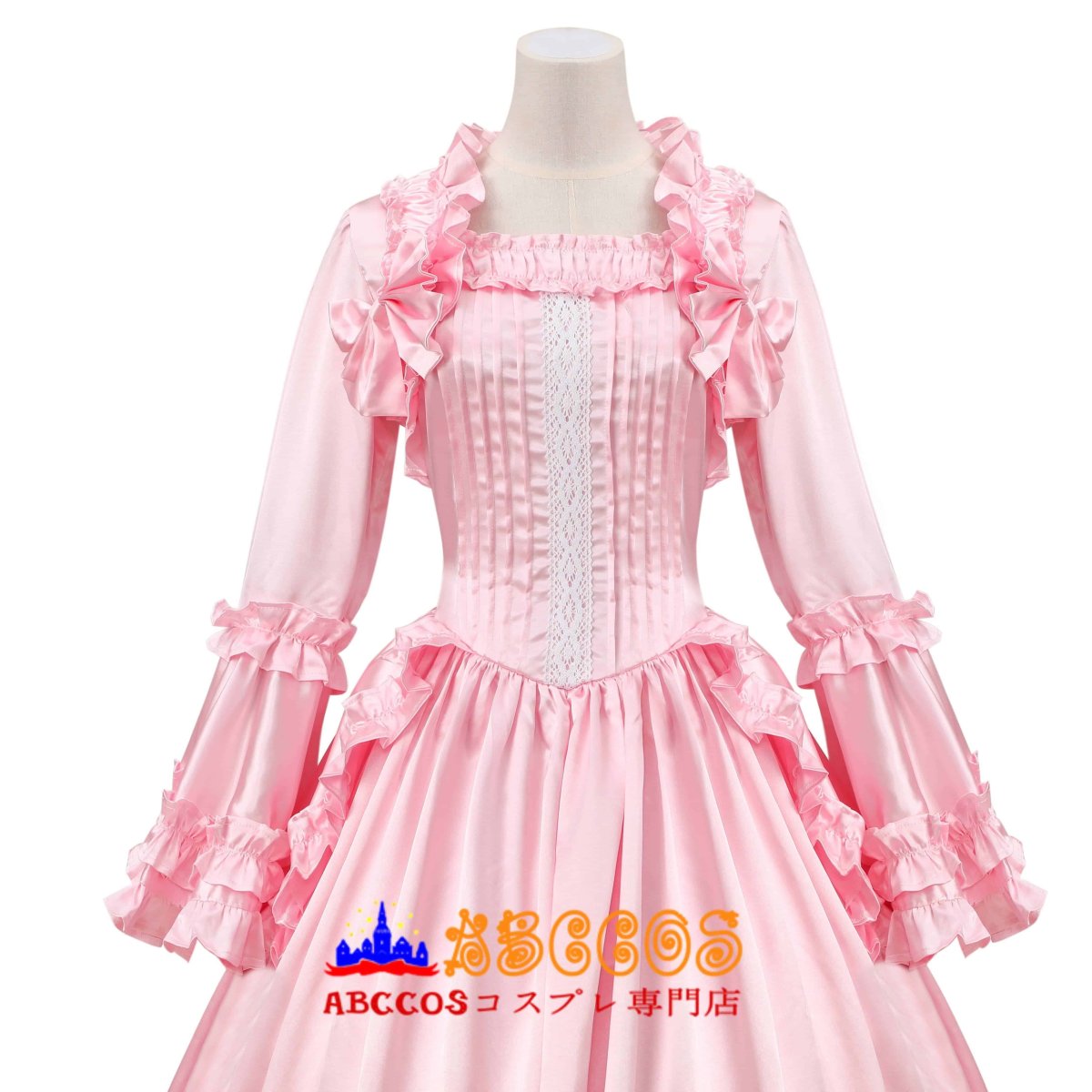 画像4: ゴシック風フレアスリーブ ロングワンピース ライトピンク ロリータ 宮廷ドレス コスプレ衣装 abccos製 「受注生産」 (4)