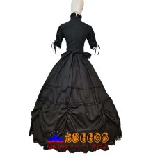 画像3: ダーク系 ブラック無地 コットン ゴシックロリータ 立襟 切替えスリーブ ロングワンピース 宮廷風 コスプレ衣装 abccos製 「受注生産」 (3)