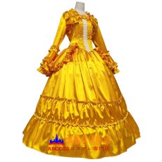 画像1: ゴールド ロリータ ゴシック フレアスリーブ 大振りスカート ロングワンピース 宮廷風ワンピ コスプレ衣装 abccos製 「受注生産」 (1)