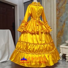 画像3: ゴールド ロリータ ゴシック フレアスリーブ 大振りスカート ロングワンピース 宮廷風ワンピ コスプレ衣装 abccos製 「受注生産」 (3)