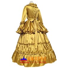 画像2: ゴスロリ風 ベルスリーブウエストマークワンピース イエロー ロココ調宮廷風ワンピース コスプレ衣装 abccos製 「受注生産」 (2)