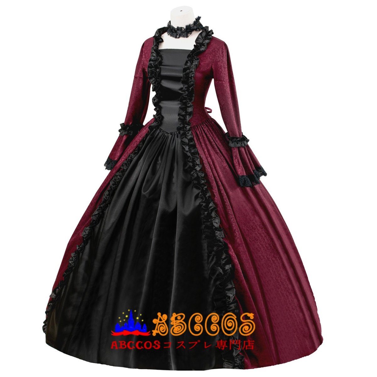 画像2: ワインレッド シャドウ柄ジャカード ヨーロッパ宮廷風 ゴシックロリータドレス オーダーメイド コスプレ衣装 abccos製 「受注生産」 (2)