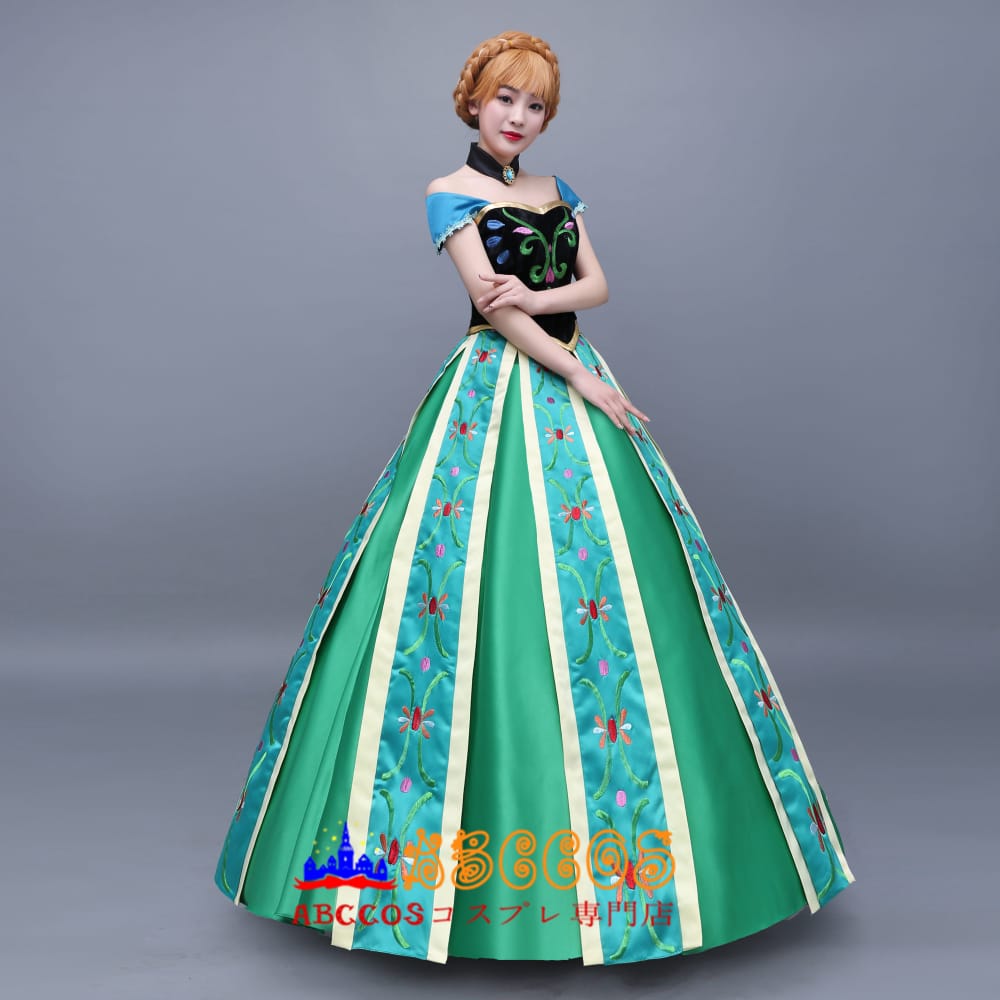 Frozen アナと雪の女王 アナ 戴冠式ドレス 高品質刺繍コスプレ衣装 イベント・ハロウィンに最適
