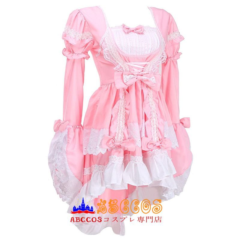 ロリータ風 ゴスロリ風　lolita レディース　パーティー ゴスロリドレス ピンク ブラック メイド服 コスプレ衣装 abccos製 「受注生産」