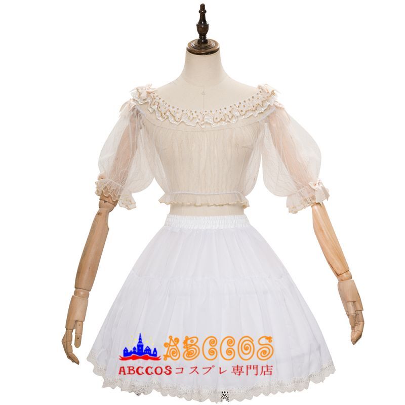 レースアップ プリンセス風 ゆめ可愛い ロマンティック レディース レースアップ シフォン 半袖 華麗 jsk女装 上品 ロリィタ服 abccos製  「受注生産」 ABCCOS