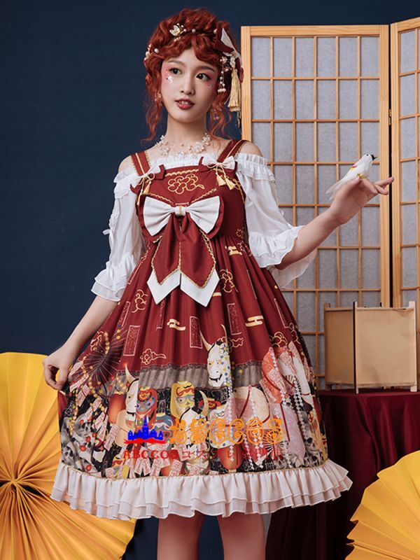 Abccosコスプレ専門店 ロリータ風 Jsk女装 お嬢様 ゴスロリ風 森ガール Cosplay Lolita レースアップ サスペンダー 洋服 製作 通販