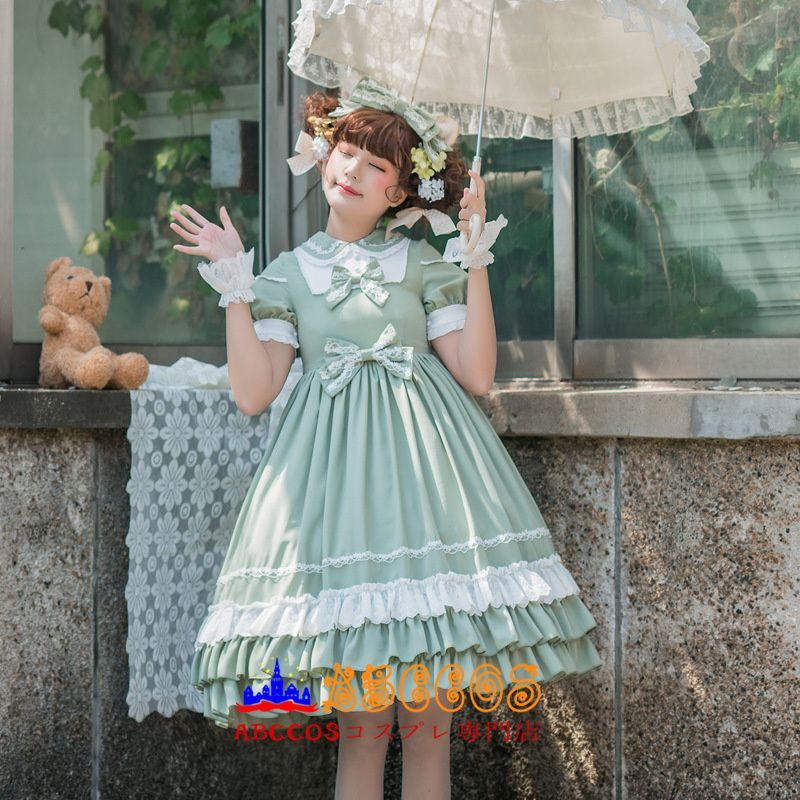 Abccosコスプレ専門店 ロリータ風 半袖 ワンピース 無地 ゴスロリ風 森ガール 蝶結び プリンセス風 洋服 製作 通販